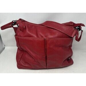 OiOi Diaper Bag Pompeian Red Leather Two Pocket Hobo Quality Made Few Flaws